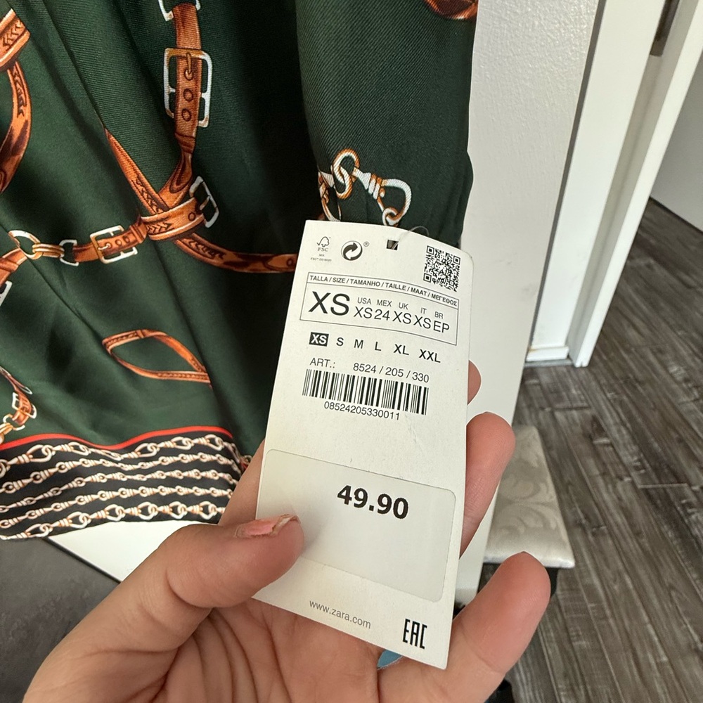 Zara Green Chain Pattern Long Sleeve Dress - Picture 4 of 7